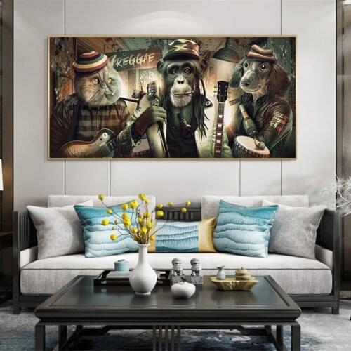 Music Hip Hop Monkey Smoking Mouse Modern Wall Art Animal Canvas Painting Cuadros Wall Art Poster Print Living Room Mural