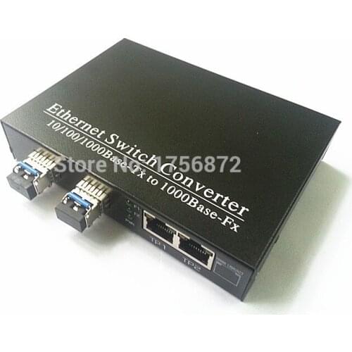 Sfp 2 Fiber to 2 UTP Unmanaged 10/100/1000Mbps Megabit Ethernet Fiber Switch dual fiber 20km lc