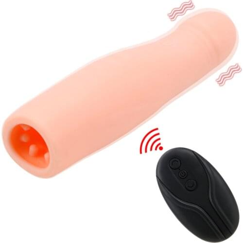 Realistic Dildo Vibrator Sex Toy for Men Vibrating Cock Sleeve Delay Ejaculation Electric Penis Reusable Penis Enlarger Sleeve