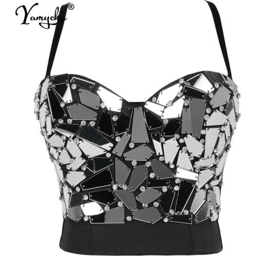 Sexy Black Rhinestone corset crop top women summer halter bustier Party y2k tank top Push Up bra clubwear goth tube Cropped tops