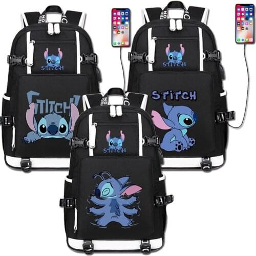 Disney Stitch USB backpack school bag Lilo & Stitch student backpack men women large capacity travel bag USB laptop computer bag