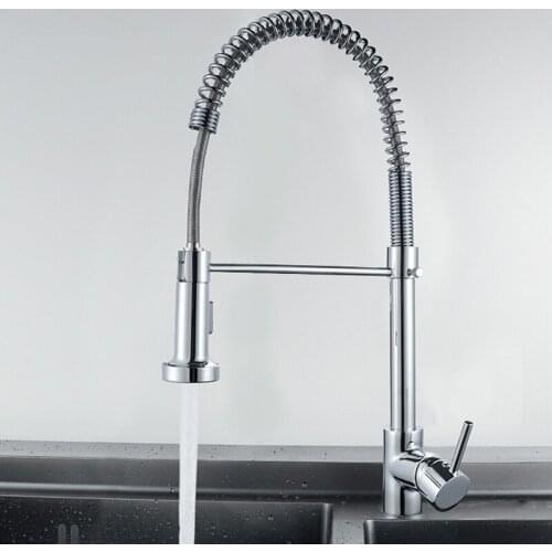 Kitchen Faucets Brass Brushed Nickel/Chrome Spring Type Fixed Support 360 Rotate Kitchen Faucet Button Switch Sink Mixer Taps