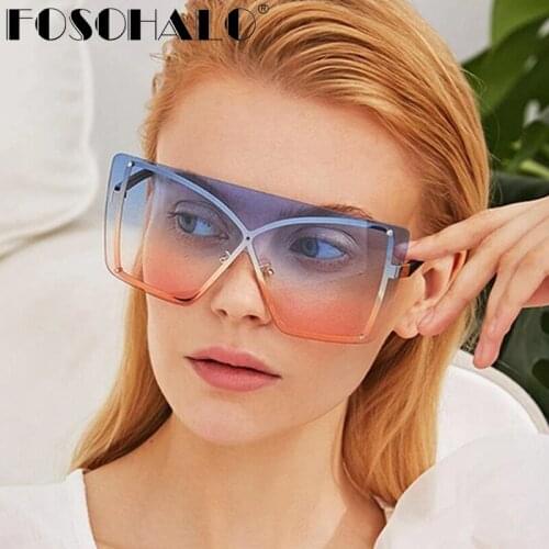 Square Rimless Sunglasses Women Vintage One Piece Sunglasses Men 2020 Oversized Brand Designer Glasses Fashion Eyewear Shades