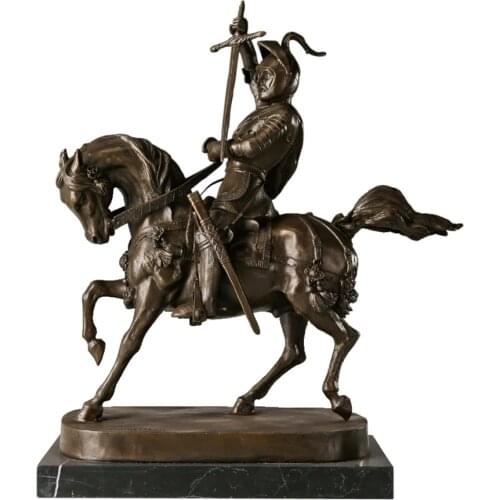 Medieval Riding General Bronze Sculpture Antique Art Soldier Statue Warrior Copper Figurine for Business Gifts