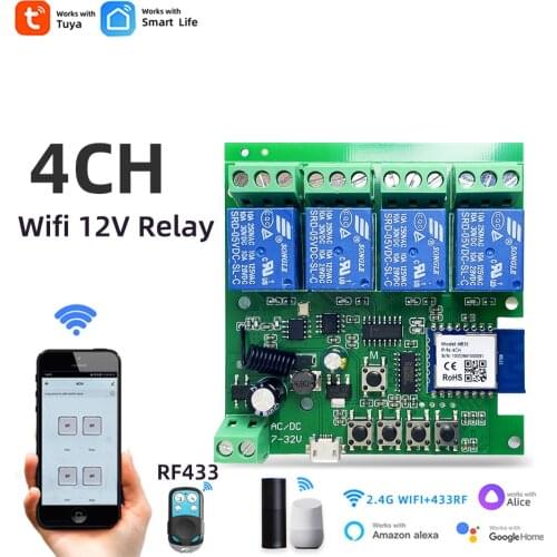RF Transmitter 433Mhz Remote Control,Wireless WIFI Switch,DC5V 12V 24V 32V,4CH 4 Channel Relay Receiver Module by Tuya Smartlife