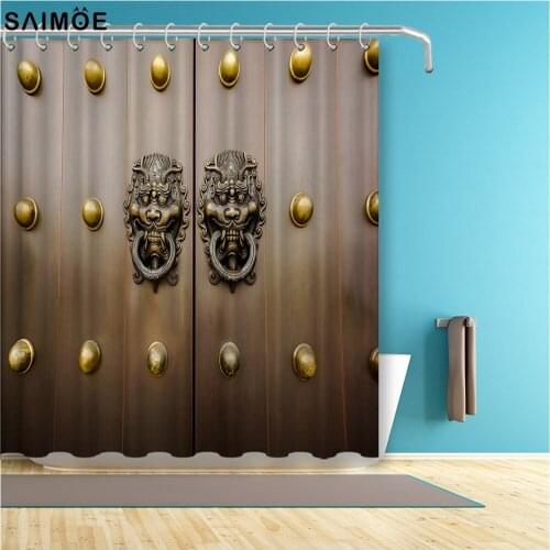 Rustic Bathroom Curtain Wooden Door Historical Vintage Exterior Medieval Structure Print Shower Curtain Polyester Fabric Curtain