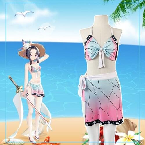 Japan Anime Demon Slayer Kimetsu no Yaiba Cosplay Women Swimsuit Summer Sexy Beach Holiday Halter Neck Bathing Suit C46M294