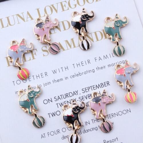 10pcs Circus Playing Ball Elephant Pendant Enamel Gold Korean Charms DIY Jewelry Accessories For Handmade Necklace Keychains