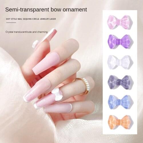 10pcs Cute Bow 3D Nail Art Decorations Semi Transparent Candy Colorful Bowknots Japanese Nail Ornaments DIY Manicure Accessories