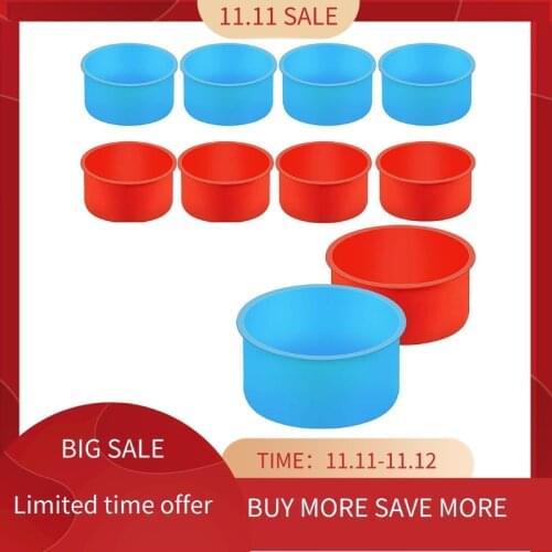 10 Pieces Silicone Cake Mold Valentines Day Round Baking Pan 4 Inch Baking Mold Kitchen Silicone Bakeware Pan Red, Blue