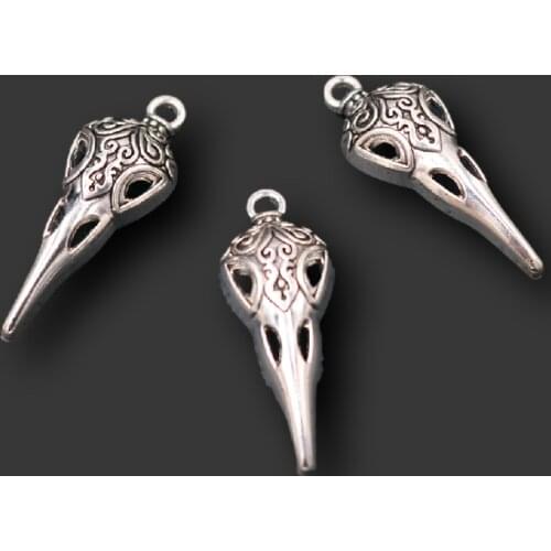 12pcs Silver Plated Bird Skull Pendants Punk Necklace Earrings Metal Accessories DIY Charms Jewelry Crafts Making 35*13mm A1677