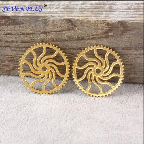 High Quality 20 Pieces/Lot Diameter 25MM Wheel Gear Gold Stone Steampunk Gears Charms For Jewelry Making