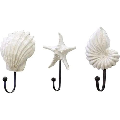 3Pcs Resin Clothes Hook Mediterranean Style Hooks Resin Scallop Conch Clothes Hooks Sea Star Decor Wall Mounted Hanger