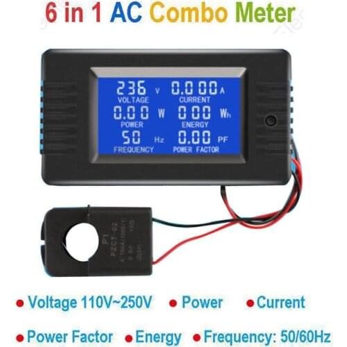 6IN1 AC Combo Meter AC 110V 220V 100A Digital Voltage Energy Meter Voltmeter Ammeter Power Current Watt frequency Indicator +CT
