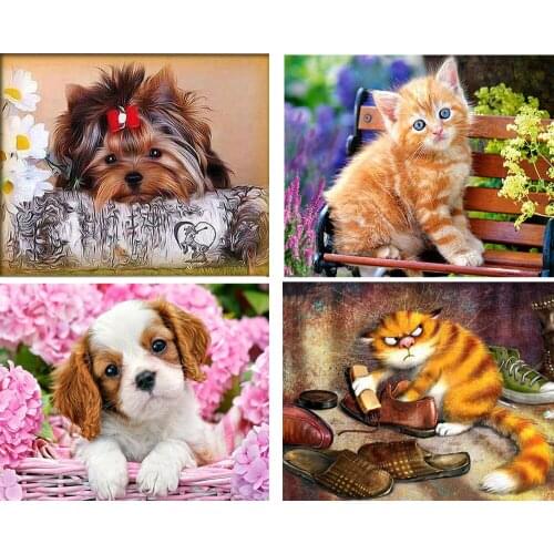 Full Square /Round 5D DIY Diamond Painting Cat Pictures of Rhinestones Diamond Embroidery dog christmas Decoration Crystal TY782