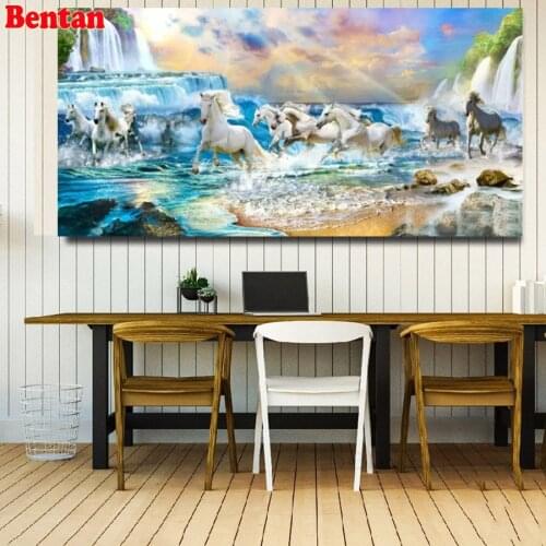 Running Horse Waterfall Landscape Diamond Painting Diamond Embroidery 5D Square Drill Rhinestone Mosaic Picture DIY Large Size