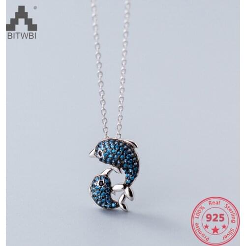 Hot Style S925 Sterling Silver Simple Cute Tiny Blue Dolphin Whale Pendants Necklace Set Daily Girlfriend Gift