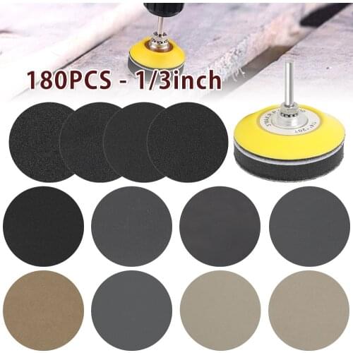 180pc 1/3 Inch 60-10000 Grit Sandpaper Sanding Disc Wet Dry Sander Sheets with Sanding Buffing Pad Grinding Abrasive Sanding Set