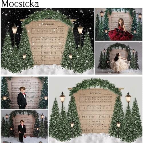Christmas Tree Backdrop for Photography Joy to the World Snow Scene Winter Portrait Background for Photo Studio Photocall Props