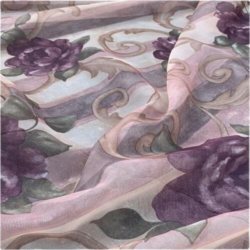 Width 59" French Romantic Soft Comfortable Printed Organza Fabric By The Half Yard For Dress Shirt Material
