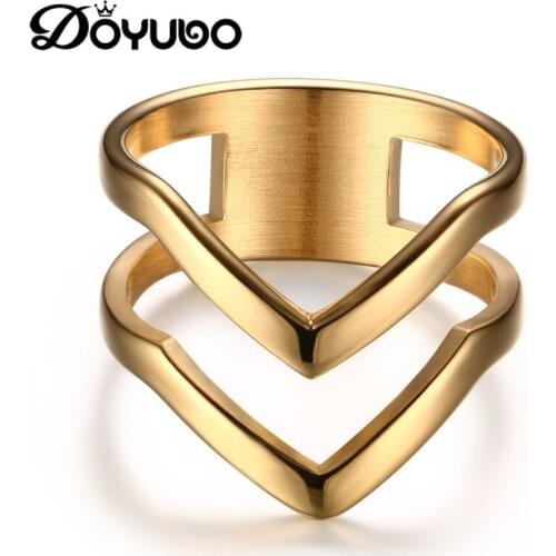 DOYUBO New Arrival Gold Color 316L Stainless Steel V Shape Rings Accessories For Men&Women High Quality Party Ring Jewelry DE016