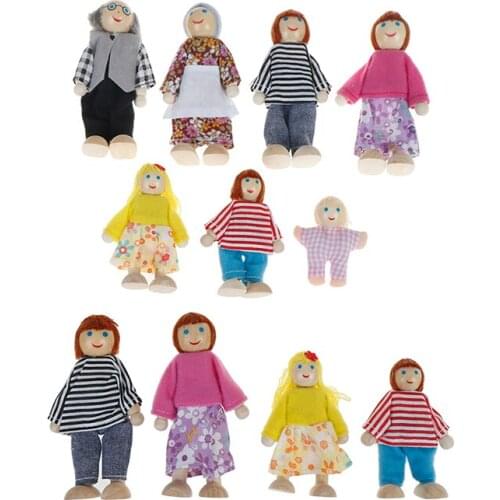 Dollhouse family dolls small wooden toy set figures dressed characters children