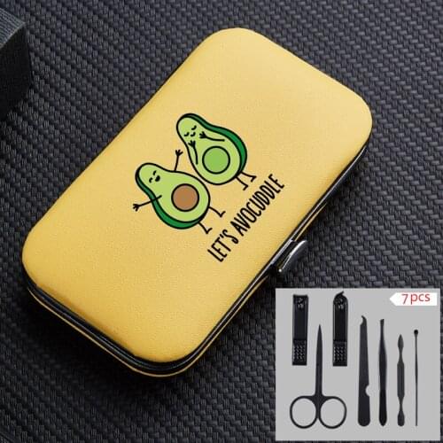 7pcs Portable Manicure Nail Clipper Sets Avocado Cactus Travel Stainless Steel Trimmer Clippers Cutter Scissors Accessories Tool