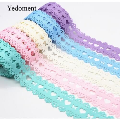10 Yards Hollow Lace Grosgrain Ribbon Peach Heart Ribbon 30MM For Hair Bows DIY Crafts Handmade Accessories M19052705