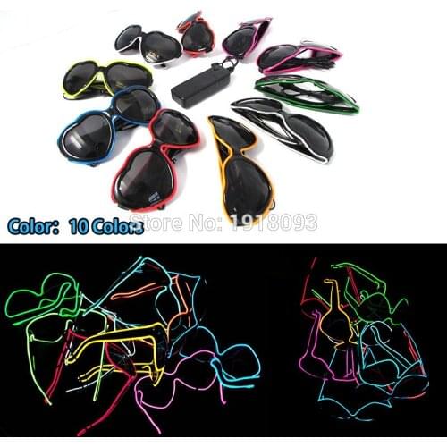Hot heart-sharped EL Wire Neon LED Strip Glasses Lovers Gift For Christmas Haloween Party 10 color select by 3V Driver