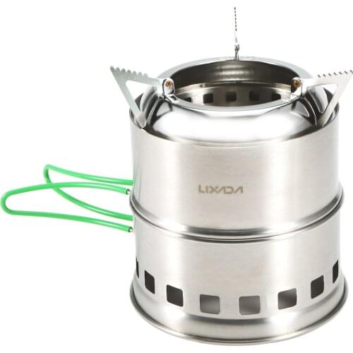 Lixada Folding Stainless Steel Camping Stove Portable Outdoor Wood Burning Stove Foldable Handles Alcohol Tray Camping Burner