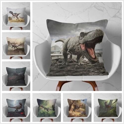 Cretaceous Cartoon Dinosaur Pattern Linen Cushion Cover Pillowcase Home Sofa Car Decoration Pillowcase 45X45 Cm