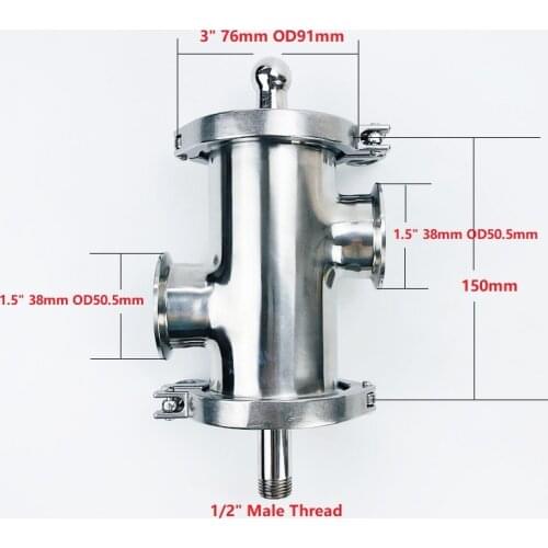 3"(76mm)OD91 Gin Basket Set For Distillation,2*Side Ports 1.5"(38mm)OD50.5mm With Filter V-340ml,Length 150mm SS304