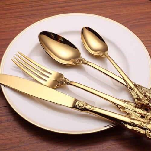 European Style Knife Dinnerware Set Steak Fork Gold Afternoon Tea Scoop Cutlery Stainless Steel Dinner Tableware 4pcs/set