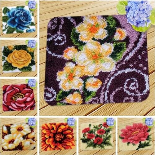 Diy Flower Knooppakket Smyrna Needlework Mat Latch Hook Cushion Kit Almofadas Klink Haak Kussen Bloem Embroidery Cushions Kits