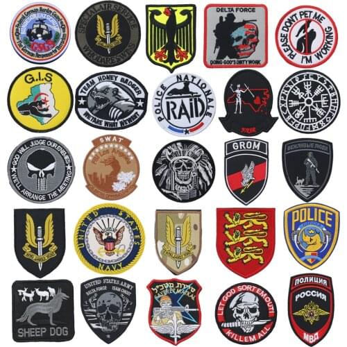 POLICE SWAT TEAM Series Badge Patch Embroidery Skull Army Military Patches Tactical Emblem Appliqued Countries Embroidered Badge