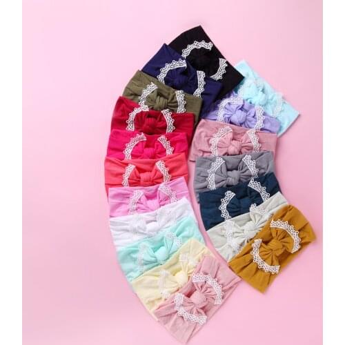 Baby Girl Headband Bowknot Solid Color Nylon Stretchy Turban Headband Infant Head Wrap Girls Headwear Baby Hair Accessories