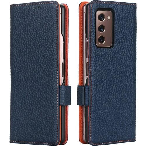 Deluxe Wallet Case for Samsung Galaxy Z Fold2 5G / Z Fold 2 5G Genuine Leather Case Flip Cover Real Skin Back Cover for Samsung