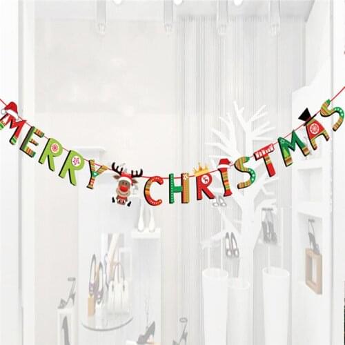 Christmas Decor Banner Santa Claus Wall Hanging Drop Ornaments Snowman Flag Banner Xmas Decorations New Year 2021