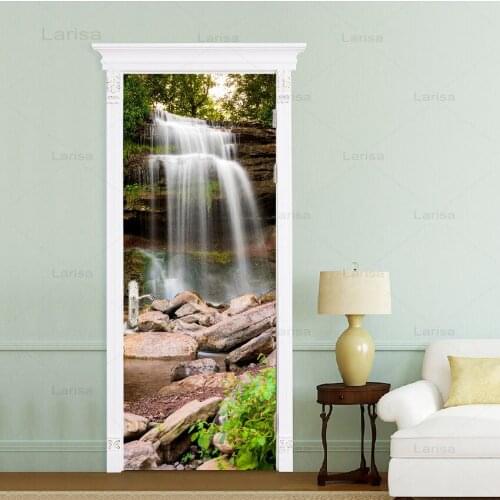 Self Adhesive Decal Home Decor Waterfall DIY Door Sticker Landscape Poster For Living Room PVC Waterproof 3D Print Photo Art