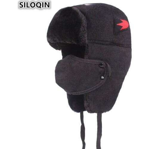 SILOQIN NEW Earmuffs Hats Mens Hat Winter Super Thick Warm Bomber Hats For Men Women Thicker Anti-cold Mask Caps Couple Ski Cap
