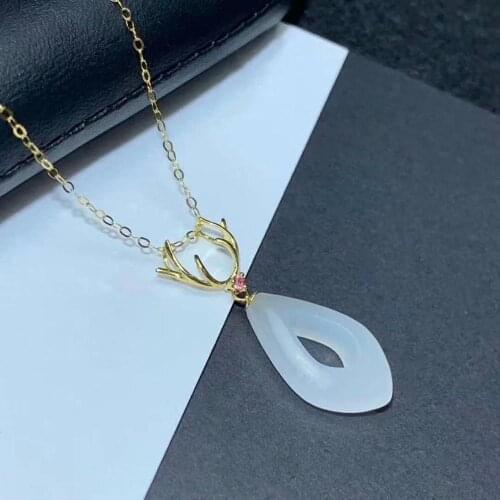 SHILOVEM 18k yellow gold natural white Jasper pendants Christmas Gift fine Jewelry plant wedding no necklace mymz1218.5666hby