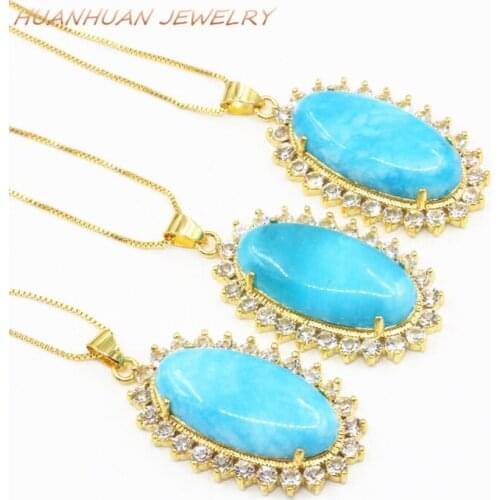 Blue Natural Stone Pendant Chalcedony Jades Chain Necklace For Women Lucky Amulet Pendants 24x42mm New Arrival Diy Jewelry B3312