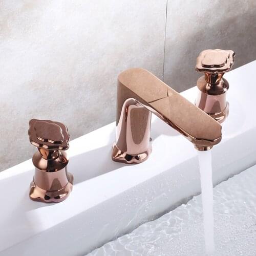 5 colors solid brass bathroom sink faucet 2 handle 3 holes basin mixer faucet tap Hot and cold water faucet