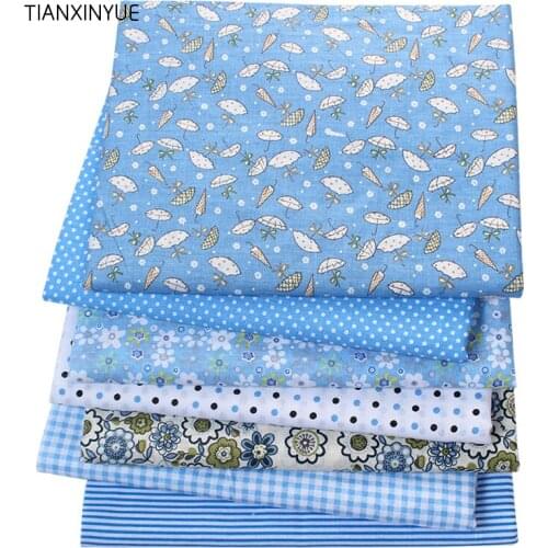 TIANXINYUE 7 pcs/lot Blue color fabric 100% Cotton Fabric for Sewing Patchwork Kids Bags Baby toy DIY Fabric