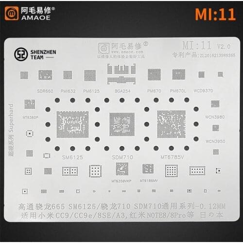 AMAOE Stencil MI:11 MI11 Xiaomi CC9 8SE A3 Redmi Note8 CPU Reballing Stencil IC PMI632 PM6125 MT6360P PM670 MT6359VKP MT6186MV