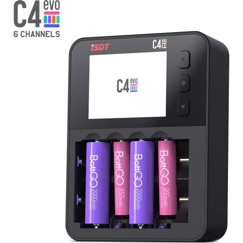 ISDT C4 EVO Smart Battery Charger For 18650 26700 AA AAA Cylindrical Battery Six Alots Independent Charging USB Type-C Import