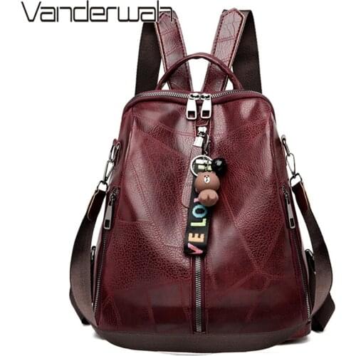 3 in 1 Vintage Women Leather Backpacks For Women Sac A Dos Ladies Bagpack School Bags For Teenage Girls Casual Daypack Mochilas