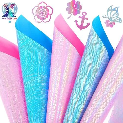 XFX HTV 5 Pcs 12x10In Cricut Holographic Laser Blue Heat Transfer Vinyl Cricut Lizard Ripple Patterned T-shirt Iron-on Htv Vinyl