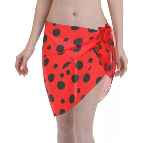 Women Beach Bikini Cover Up Ladybird Bug Polka Dot Wrap Skirt Sarong Scarf Beachwear Bathing Suit Beachwear Swimsuits