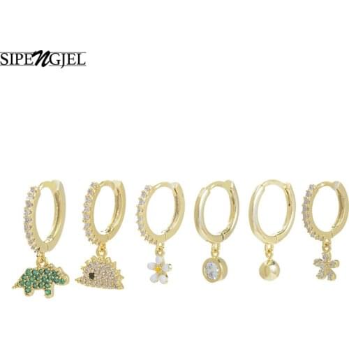 SIPENGJEL Fashion Cute Flower Drop Earrings Set 6 Pcs Korean Style Hoop Earrings For Women Party Jewelry Gift